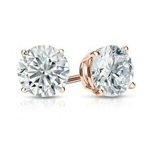 4.5Ct Simulated Diamond Earrings Studs Real 14K Rose Gold Plated Screw Back - £33.74 GBP