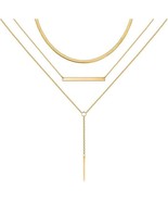 Long Gold Layered Necklaces for Women Multilayer 18k Gold Plated - £10.65 GBP