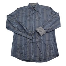 Malibu Cowboy Shirt Mens M Blue Black Striped Long Sleeve Flip Cuff Western - £17.97 GBP