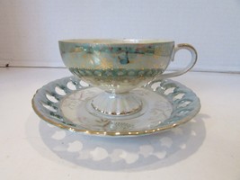 ROYAL CROWN CHINA 4660 TEACUP AND MATCHING SAUCER GREEN PEARLIZED PIERCE... - $241.62 MXN