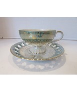 ROYAL CROWN CHINA 4660 TEACUP AND MATCHING SAUCER GREEN PEARLIZED PIERCE... - $17.66 CAD