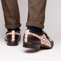 Caribe Rustic Caiman Crocodile Dress Derby's Shoes White / Brown image 11