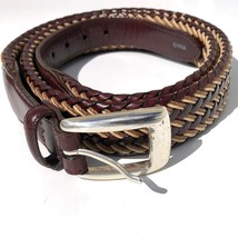 Brighton Brown Leather Belt Men size 40 Braided with Silver Tone Buckle M20145 - £14.15 GBP