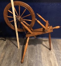 LARGE Wooden Spinning Wheel Marked WoodRuff S. Kinne - £251.45 GBP