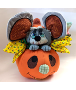 Halloween Mouse on Jack O Lantern Stuffed Patchwork fabric Prop Decor 14&quot; - £23.69 GBP