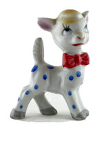Vintage Ceramic Deer Fawn Figurine Polka Dot Rolling Eyes Japan 50s  - £37.97 GBP