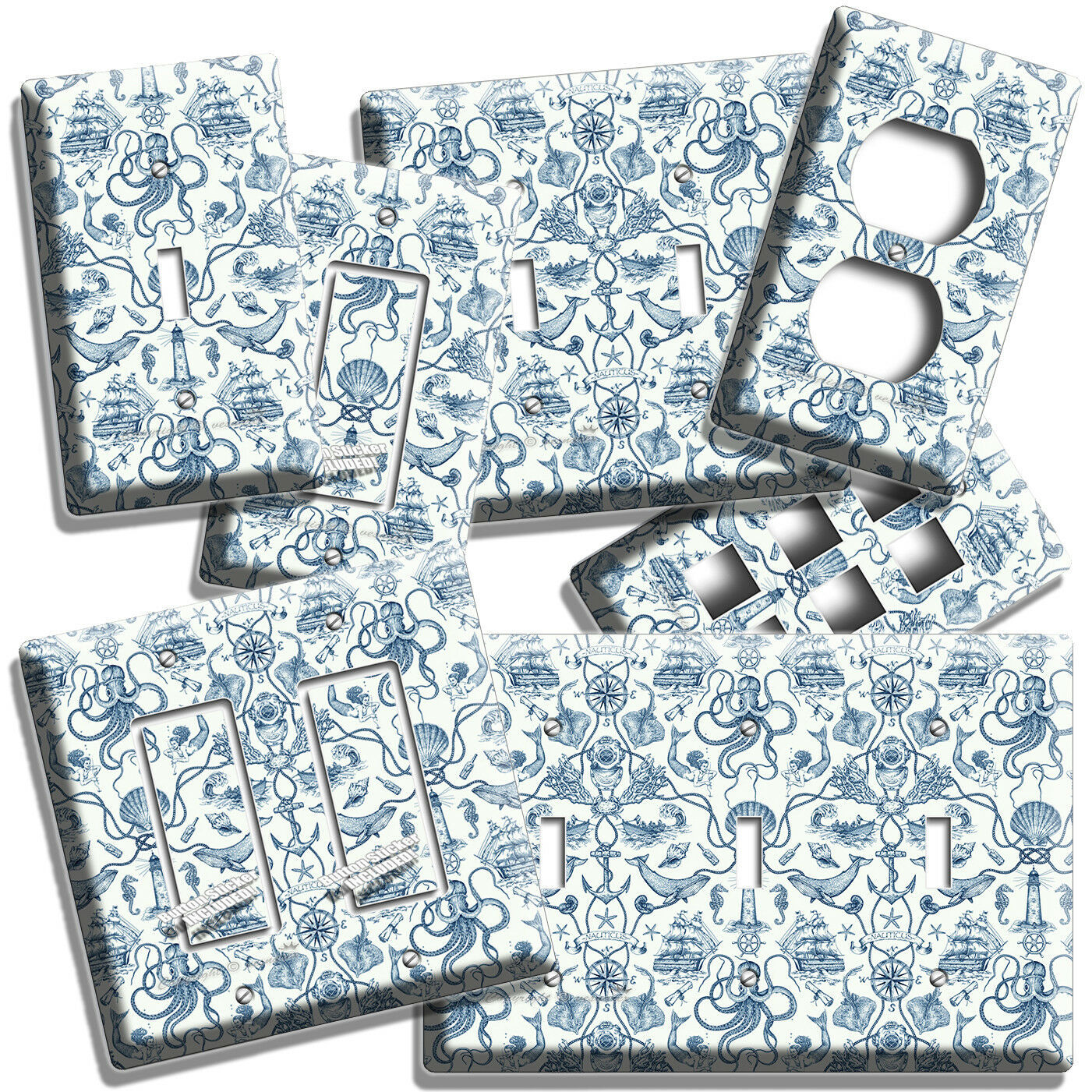 TOILE NAUTICAL MERMAID LIGHTHOUSE BOAT LIGHT SWITCH OUTLET WALL PLATE ROOM DECOR