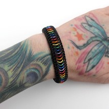 Stretchy chainmail bracelet, rainbow gay pride jewelry, Euro 6 in 1 weave - £27.34 GBP