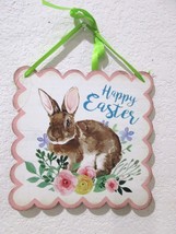 Easter Spring Bunny Rabbit Happy Easter Metal Hanging Wall Decoration New - £11.79 GBP