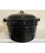 Antique Graniteware Enamelware Blue White Spatter XLG Canner Stock Pot S... - $61.74 CAD