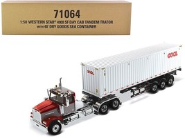 Western Star 4900 SF Tandem Day Cab Truck Tractor Red and Gray with 40&#39; Dry Goo - £101.97 GBP