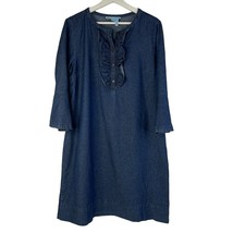 Draper James Size 12 Shift Dress Denim Chambray Ruffle Front Bell Sleeves Blue - £25.02 GBP