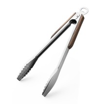 Wood-Handled Grill Tongs, 14&quot;/35Cm Long Bbq Tongs, Heavy Duty Premium Stainless  - £14.42 GBP