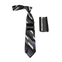 Men's Stacy Adams Tie and Hankie Set Fancy Woven Silky Satin #SAT136 Gray image 2