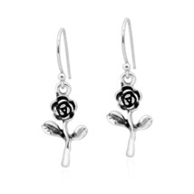 Gorgeous and Delicate Roses Sterling Silver Floral Dangle Earrings - $9.69