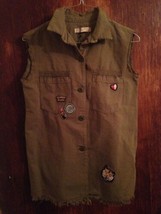 ZARA Girls Army Green Denim Vest w Patch Details SZ 11/12 - £31.54 GBP