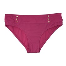 Bikini bottoms pink womens mid rise gold buttons swimsuit bathing suit p... - $9.99