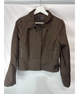 Willi Smith Moto Military Style Jacket Brown Stretch Cotton S - $24.16 CAD