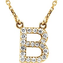 Precious Stars 14K Yellow Gold 1/6CTW White Diamond Initial B Pendant Necklace - £435.33 GBP