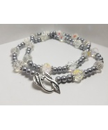Silver Glass Pearls &amp; Crystal AB Glass Beaded Necklace - £28.52 GBP