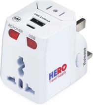Hero Universal Travel Adapter (USB-C &amp; 1 USB-A Port) Power Plug for US E... - £39.25 GBP