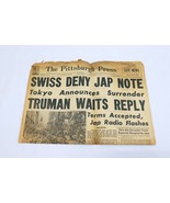 ORIGINAL Vintage Aug 14 1945 WWII Japan Surrenders Pittsburgh Press News... - $98.99