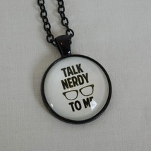 Talk Nerdy to Me Glasses Smart Black Cabochon Glass Pendant Chain Necklace Round - £2.41 GBP