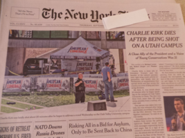 New York Times newspaper Charlie Kirk Shot &amp; Dies Sept 23 2025F - $16.00