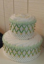 Mint Green and Gold Themed Baby Shower 2 Tier Diaper Cake Centerpiece Gift - £36.99 GBP