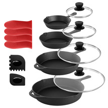 MegaChef 13 Piece Cast Iron Skillet Set with Tempered Glass Lids and Sil... - $144.99