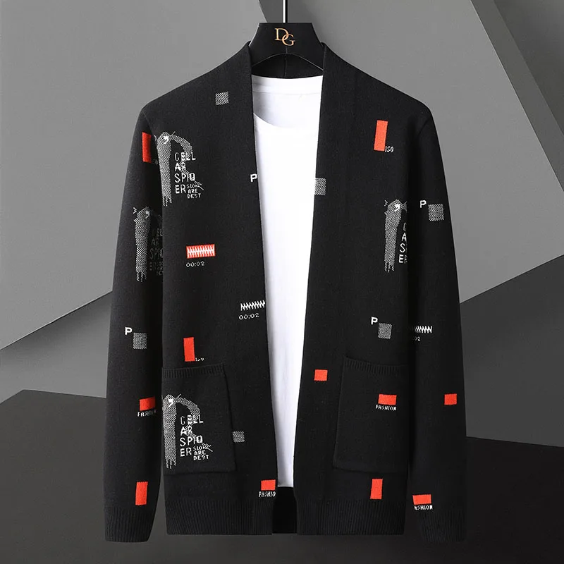 High end   Cardigan Men&#39;s Autumn and Winter New  Personality Print Casual Versat - £155.28 GBP