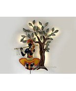 Krishna Swing LED Light Metal Wall Art Krishna Tree Statue Wall Sculpture - £152.29 GBP