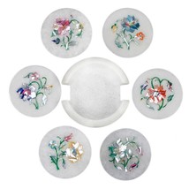 Marble Coaster Set Semi Precious Stones Inlay Handmade Work Home Decor &amp; Gifts - £166.26 GBP