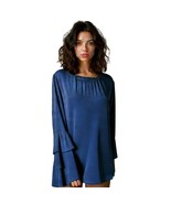 Violet + Claire Blue Ruffle Sleeve Tiered Top Size L - $376.92 MXN
