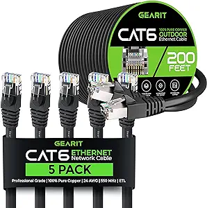 GearIT 5Pack 100ft Cat6 Ethernet Cable &amp; 200ft Cat6 Cable - $321.99