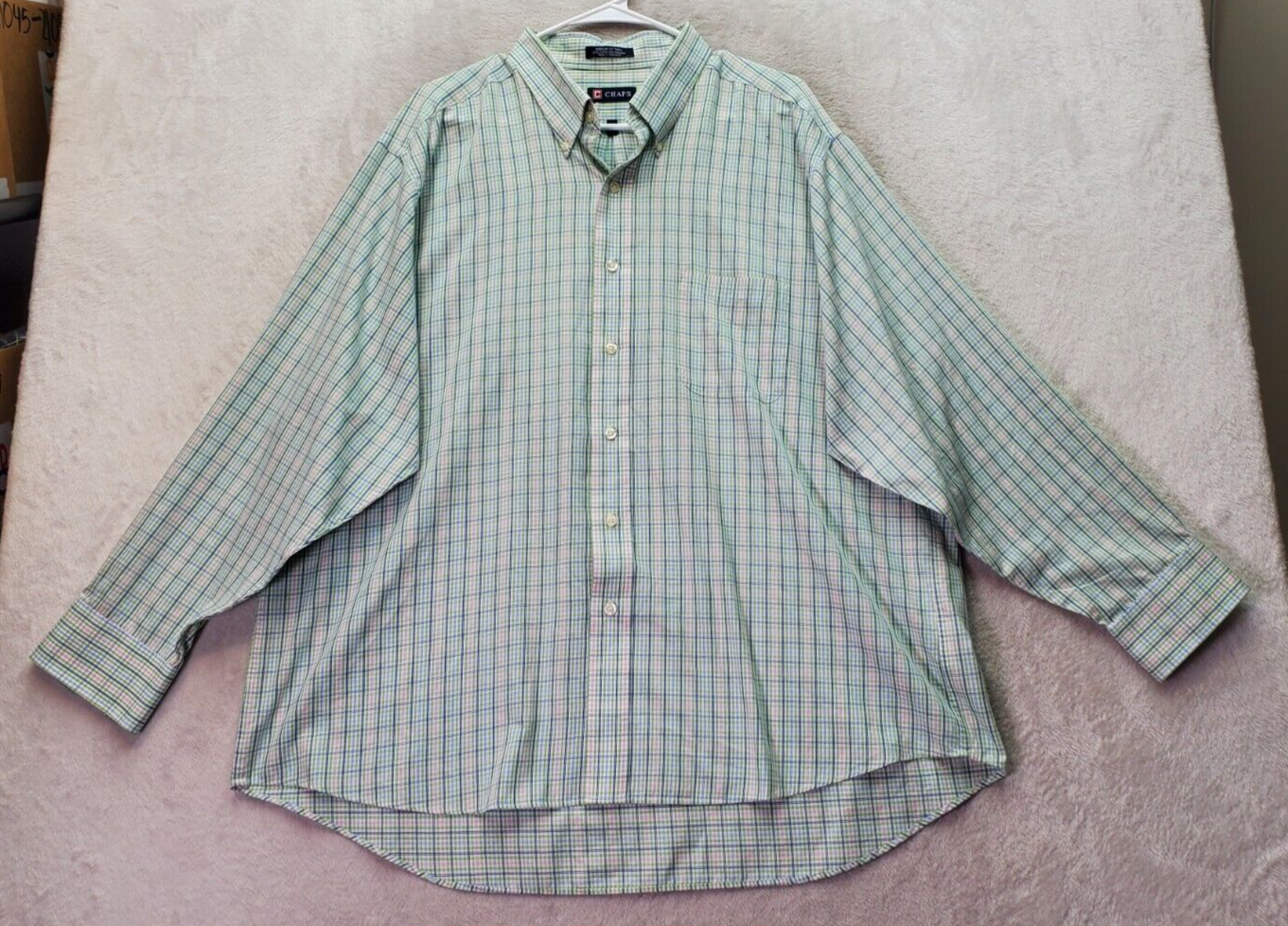 Primary image for Chaps Dress Shirt Mens Sz 2XL Green Plaid Regular Fit Twill Collared Button Down