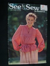 SEE &amp; SEW Butterick Pattern #6163 Misses Tunic Blouse Vintage Size 10 Uncut - $165.85 MXN