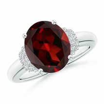 ANGARA Oval Garnet Cocktail Ring with Diamond Accents for Women in 14K Gold - £1,314.71 GBP