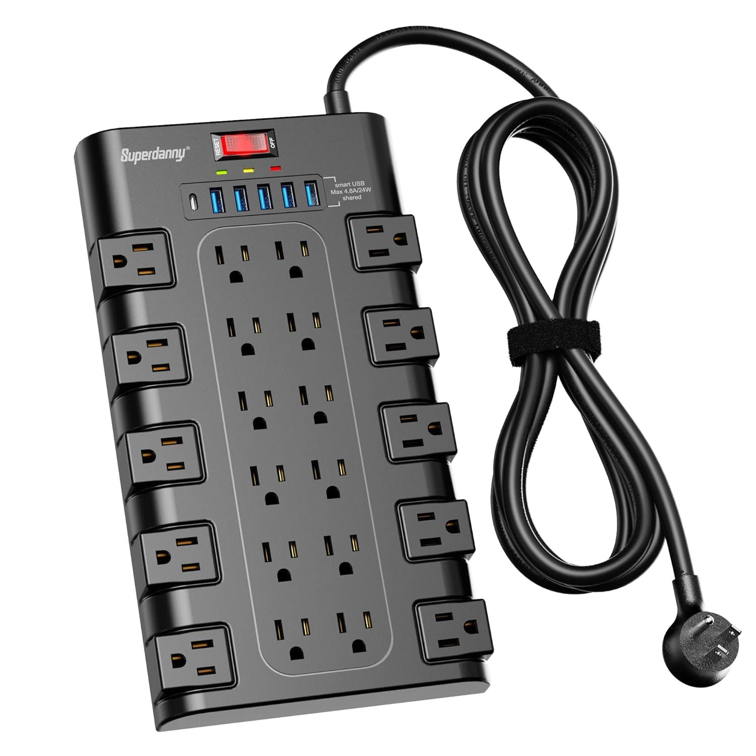 Power Strip, Surge Protector With 22 Ac Outlets And 6 Usb Charging Ports, 1875W/