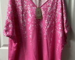 NWT Zolucky Cuffed Short Sleeved Blouse Womens Plus Size 2X Hot Pink Pul... - $13.74