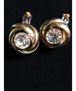 Vintage Costume Gold Tone Rhinestone Clip On Round Earrings - £14.02 GBP