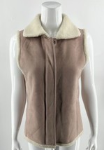Talbots Vest Jacket S Blush Pink Fleece Line Hidden Zipper Snap Up Faux ... - $34.65