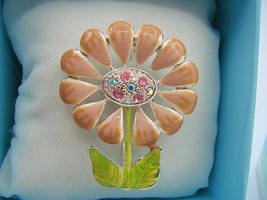 Enamel Flower Pin Brooch Rhinestones w/ Box Hat Lapel Pin Peach Green Pinks NWT - £15.19 GBP