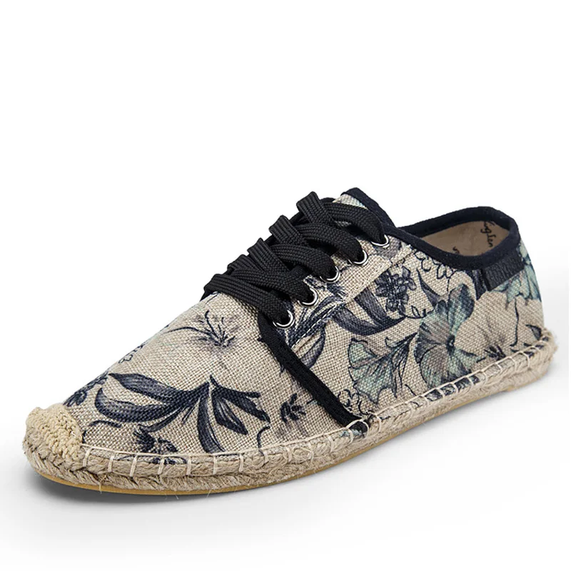 Mens Shoes Casual Lace Up Espadrilles Men Summer Canvas Hemp Rope Shoes ... - $36.03