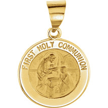 14K Yellow Gold 15mm Round Hollow First Communion Medal - £172.25 GBP