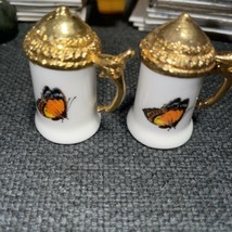 2-Porcelain Bone China Gold Beer Stein Butterfly￼Thimble - $5.90