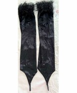 Vintage Black Velvet Opera Gloves Fingerless Black Glittery Feathers 18&quot;... - $454.60 MXN