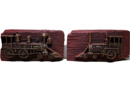 Vintage Chalkware Train Locomotive Decorative Wall Hanging set of 2.  9 x 5&quot; - $87.53