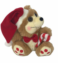 MTY International Christmas Bear 10” Plush Candy Came Santa Hat Rosy Che... - $8.97