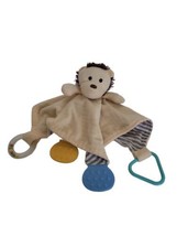 Modern Baby Lion Lovey Security Blanket Rattle Teether Plush Ribbed Blankie Tan - £11.63 GBP